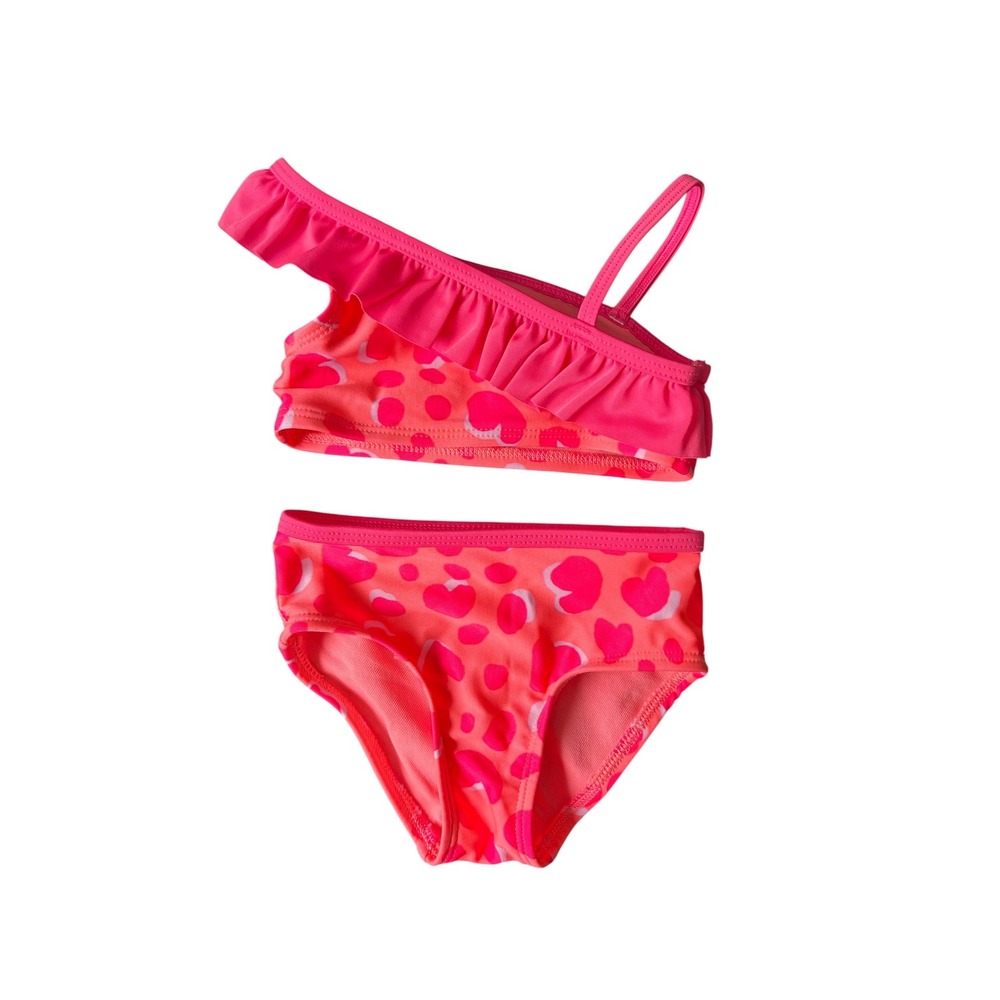 Cat & Jack baby‎ Girls 12M 2 Piece Swimsuit Pink Heart Print Ruffle Bikini